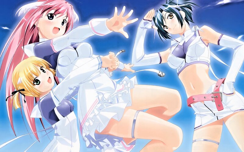 Three Anime Girls in Action — Blue, Dynamic