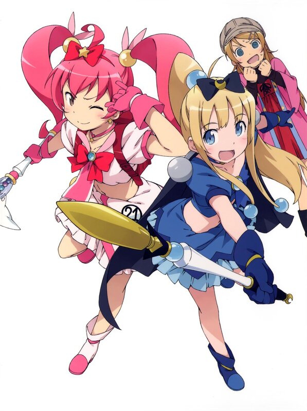 Three Anime Girls in Action — Pink, Energetic, Swords