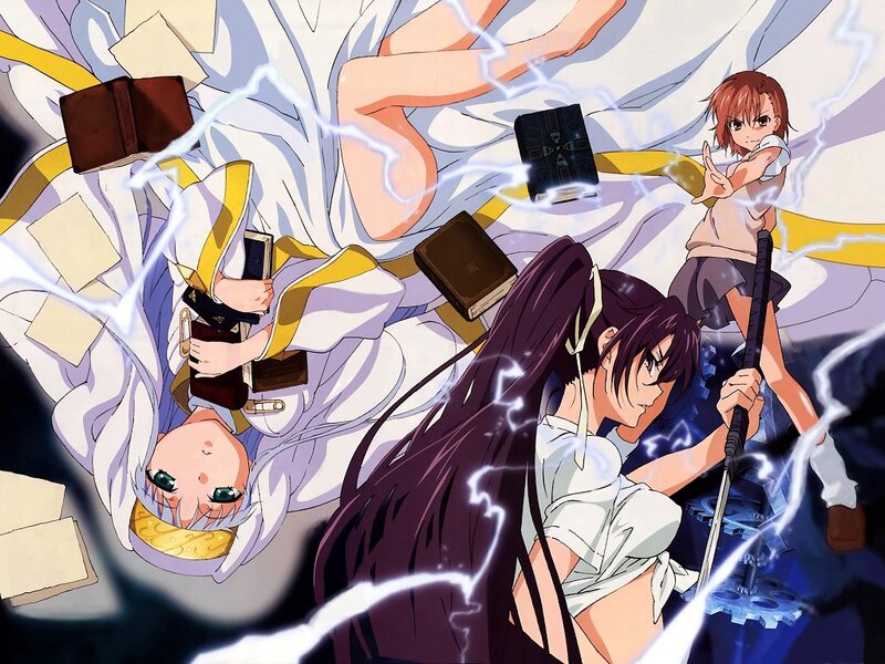 Three Anime Girls in Action — Purple, Dramatic, Intense