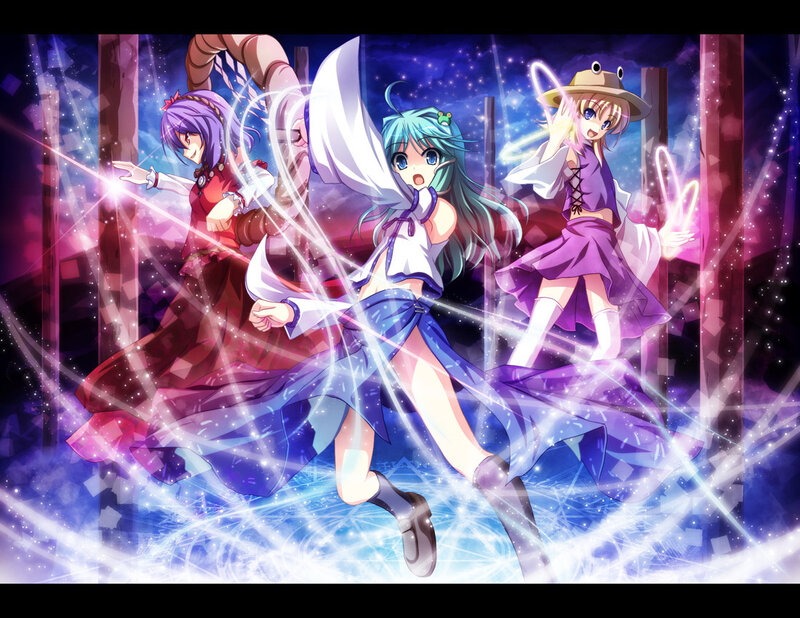 Three Anime Girls in Action — Purple