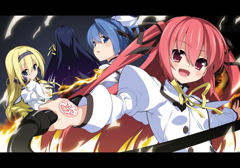 Three Anime Girls in Action — Red, Dramatic, Night, Magic