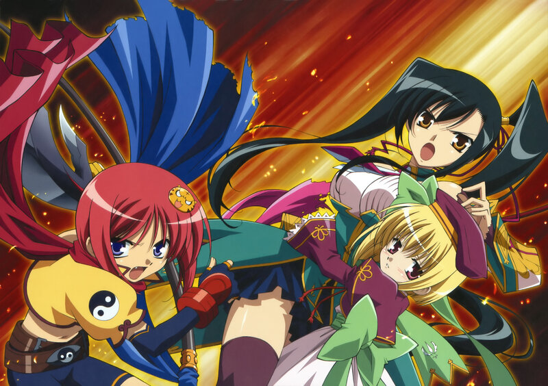 Three Anime Girls in Action — Red