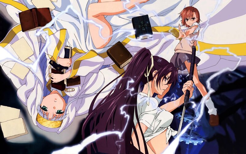 Three Anime Girls in Action — White, Dramatic