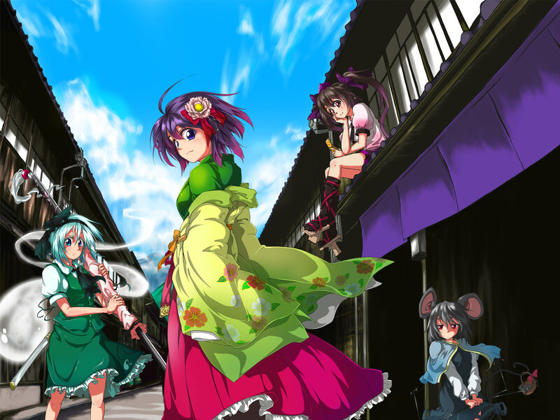 Three Anime Girls in Alley