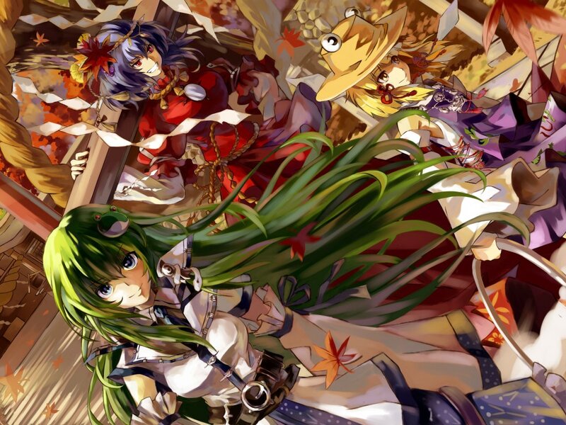 Three Anime Girls in Autumn — Green