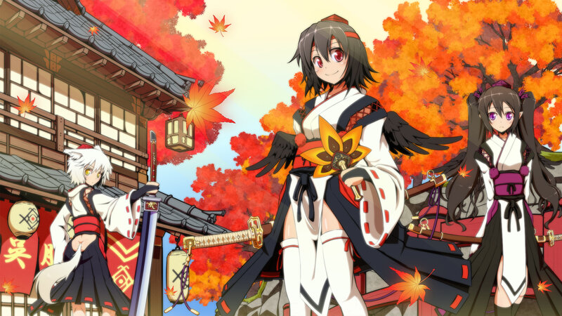 Three Anime Girls in Autumn — Red
