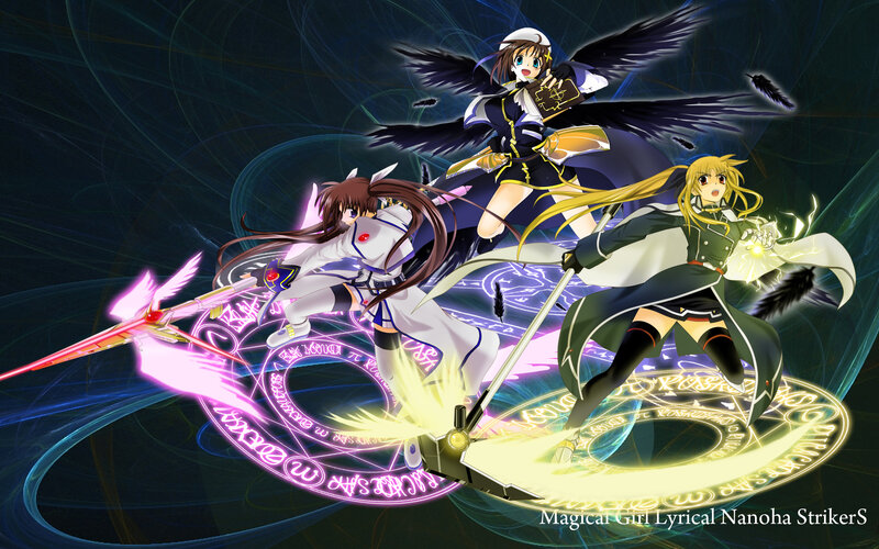 Three Anime Girls in Battle — Black, Dramatic