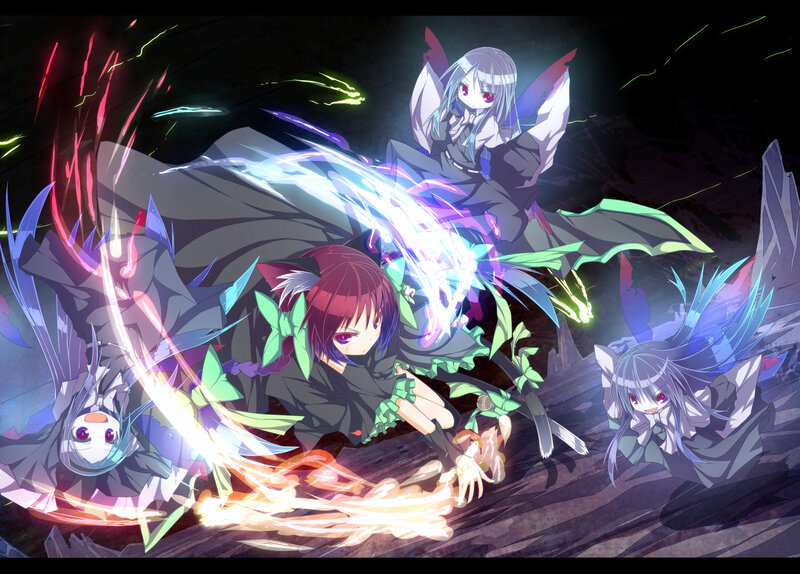 Three Anime Girls in Battle — Black