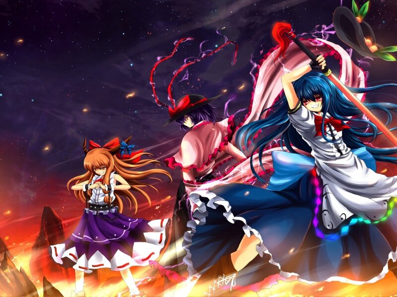 Three Anime Girls in Battle — Blue, Dramatic