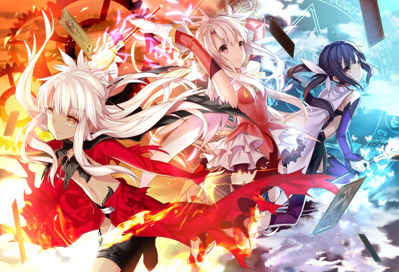 Three Anime Girls in Battle — Red, Dramatic, Intense