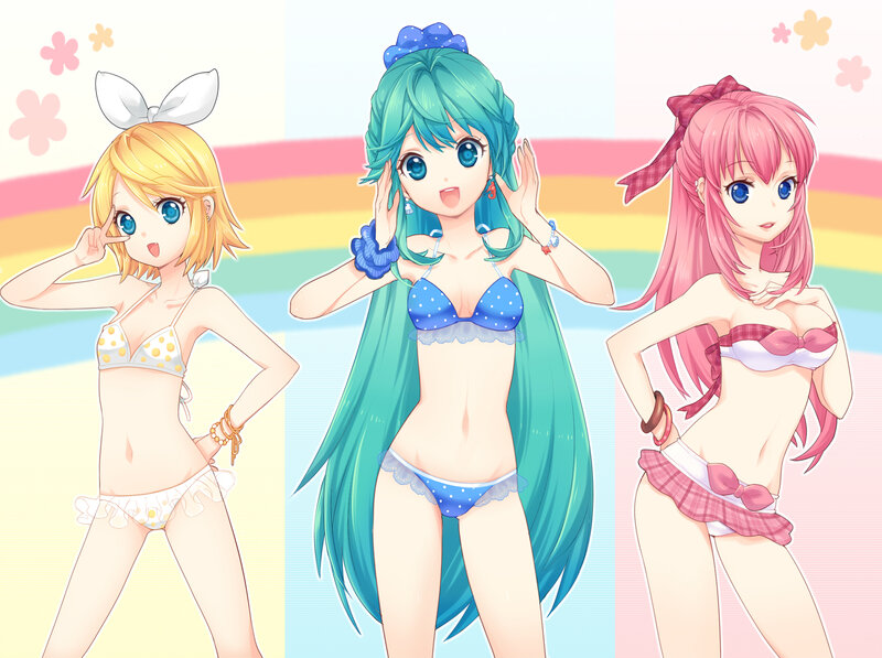 Three Anime Girls in Bikinis — Blue