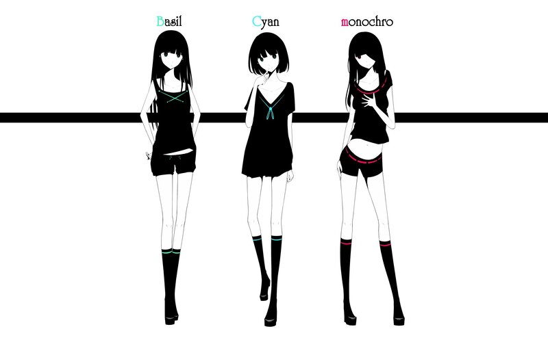 Three anime girls in black outfits