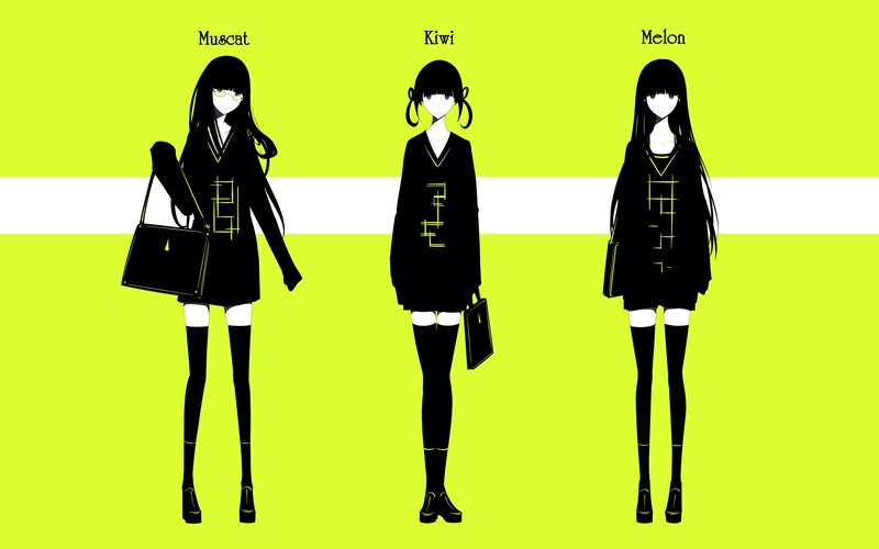 Three anime girls in black outfits