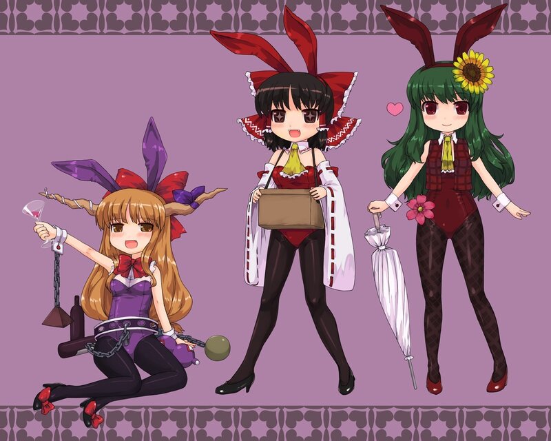 Three anime girls in bunny costumes