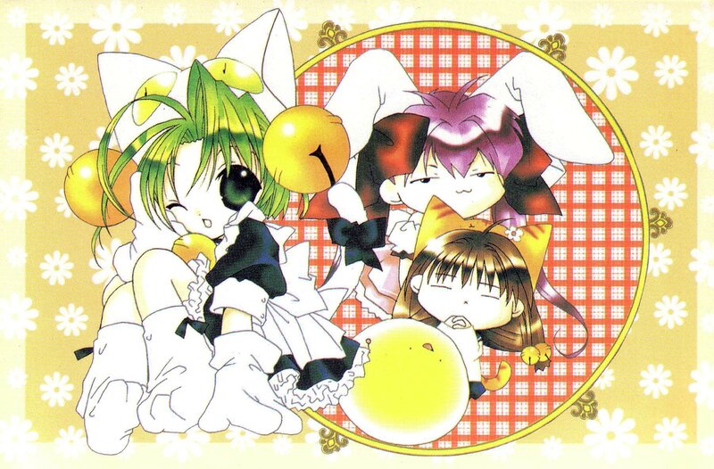 Three anime girls in bunny costumes