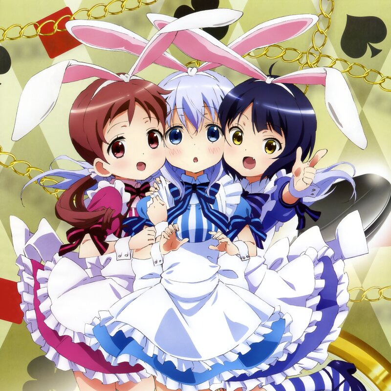 Three Anime Girls in Bunny Ears