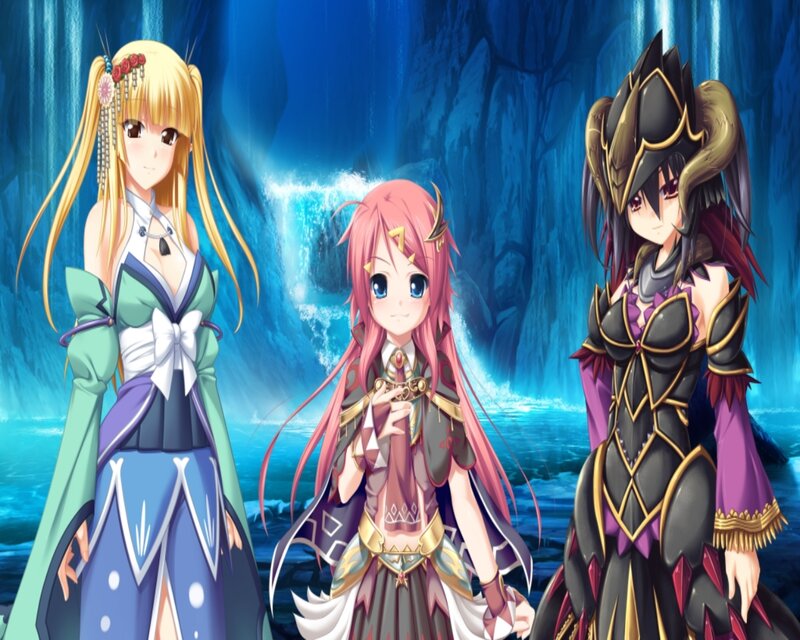 Three Anime Girls in Cave — Blue