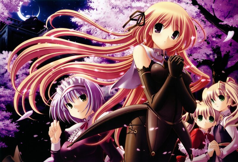 Three Anime Girls in Cherry Blossoms