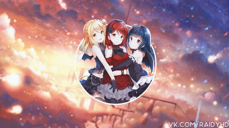 Three Anime Girls in Circle