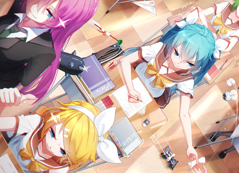 Three Anime Girls in Classroom — Blue