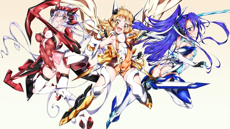 Three anime girls in combat gear