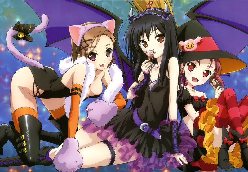 Three anime girls in costumes
