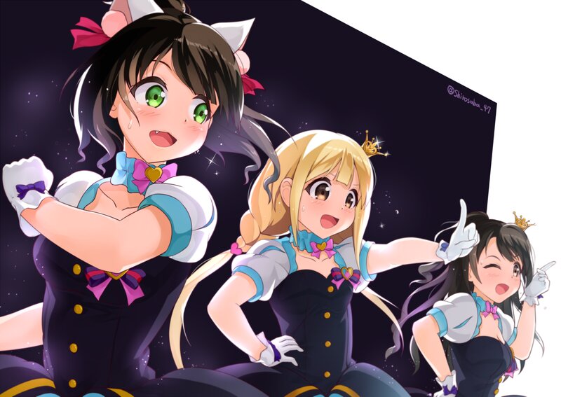 Three Anime Girls in Costumes — Black