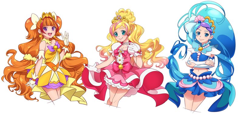 Three Anime Girls in Costumes — Orange