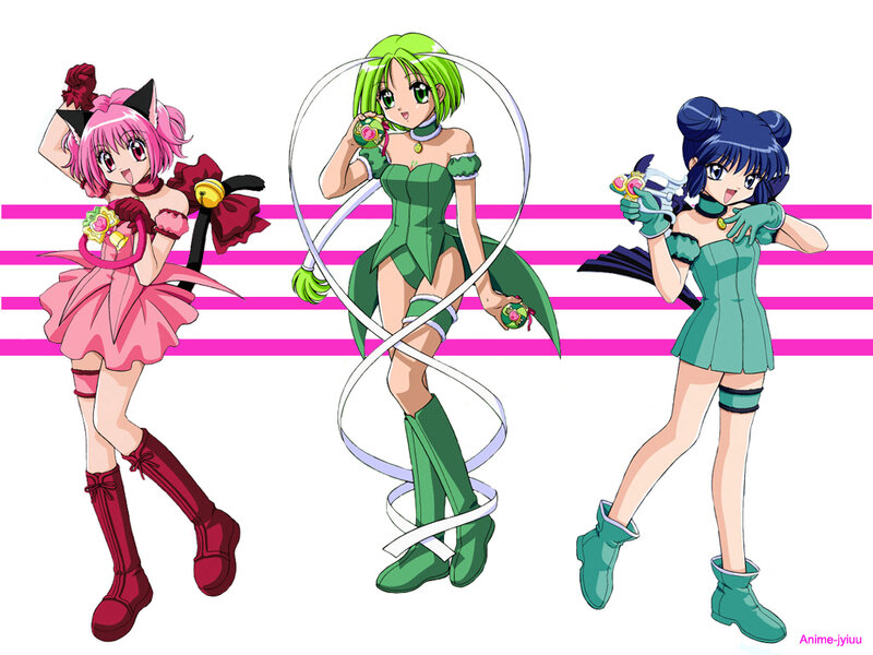 Three Anime Girls in Costumes — Pink, Playful, Weapons