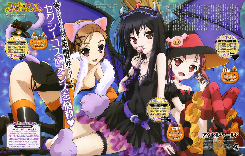 Three Anime Girls in Costumes — Purple, Festive