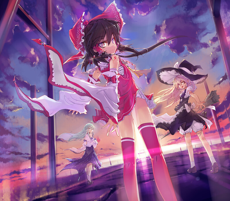Three Anime Girls in Costumes — Purple