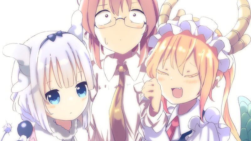Three Anime Girls in Costumes — White