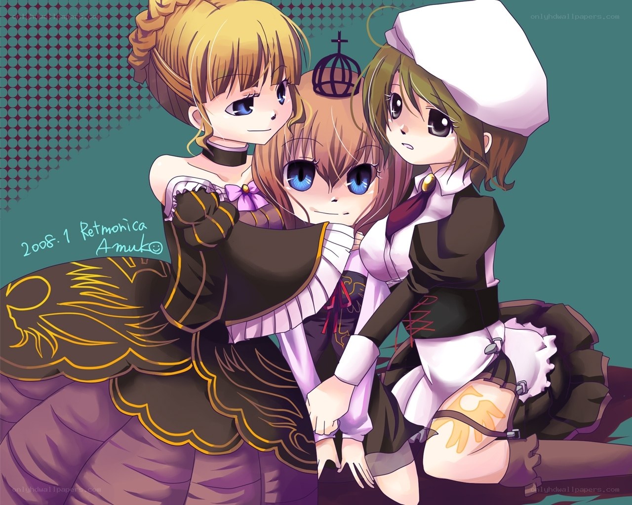 three anime girls in costumes