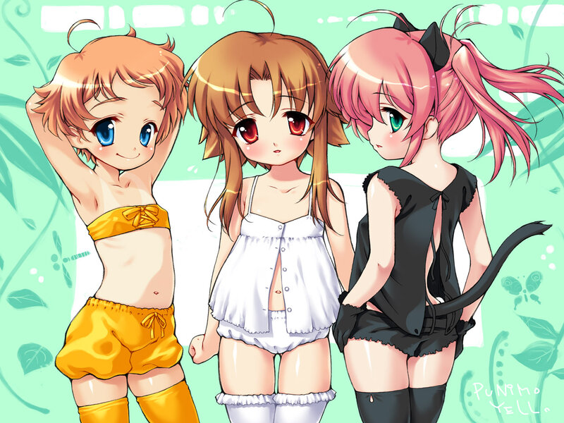Three anime girls in cute outfits