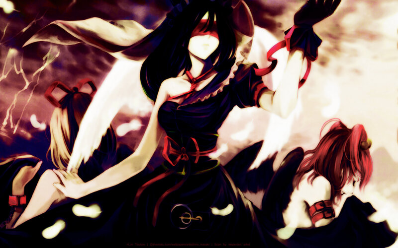 Three Anime Girls in Dark Dresses
