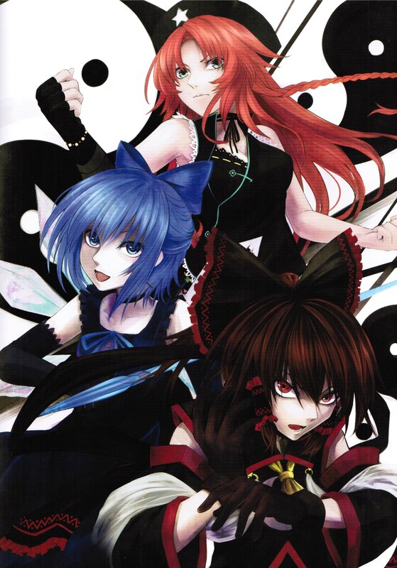 Three anime girls in dark outfits