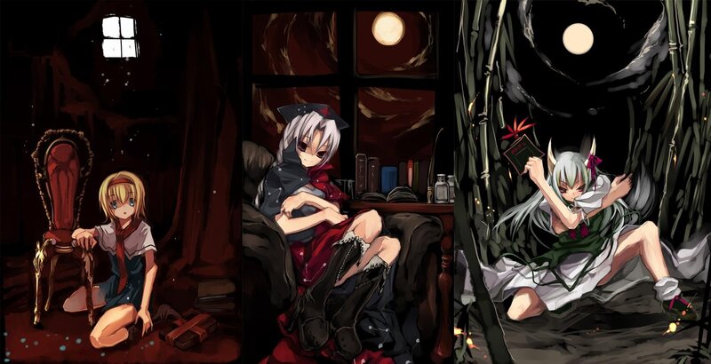 Three Anime Girls in Dark Settings