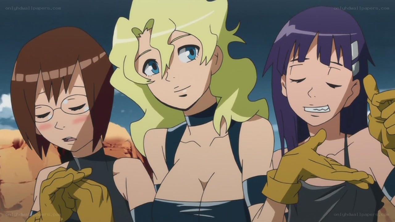 three anime girls in desert