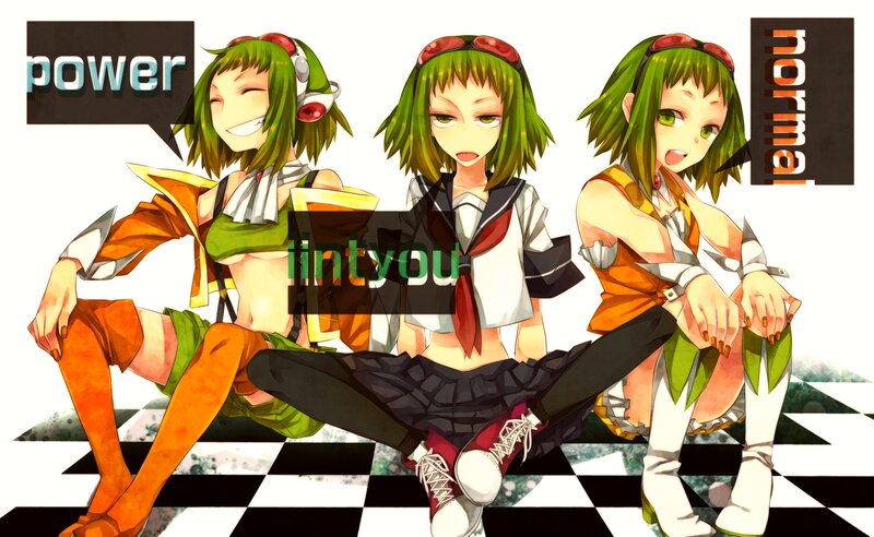 Three anime girls in different outfits