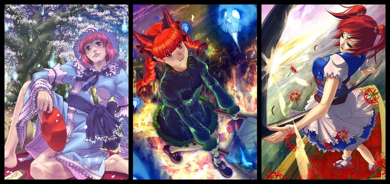 Three Anime Girls in Different Scenes — Blue