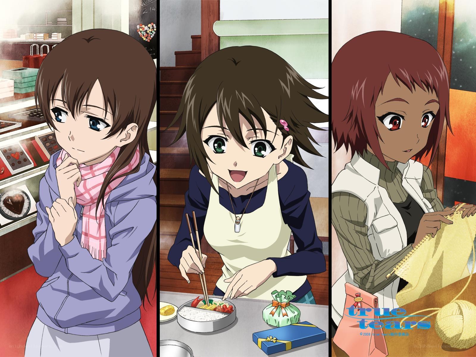 Three anime girls in different scenes