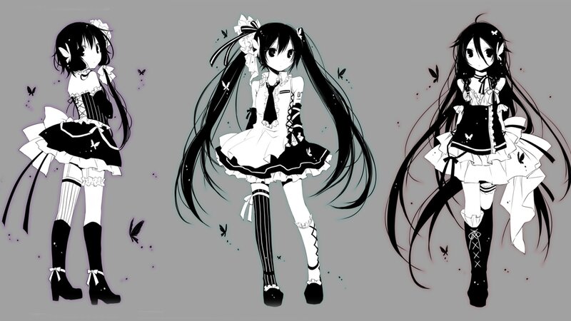 Three Anime Girls in Dresses — Black, Calm