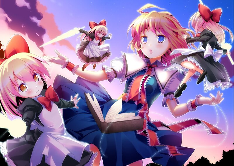 Three Anime Girls in Dresses — Blue, Dramatic