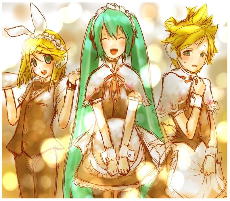 Three Anime Girls in Dresses — Green