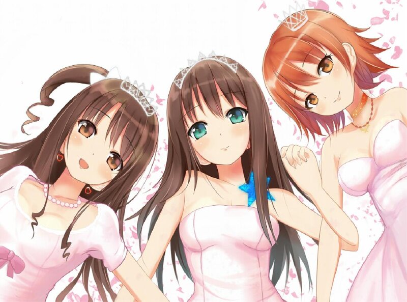 Three Anime Girls in Dresses — Pink, Happy