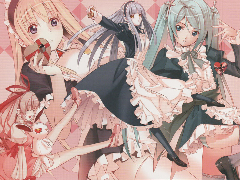Three Anime Girls in Dresses — Pink