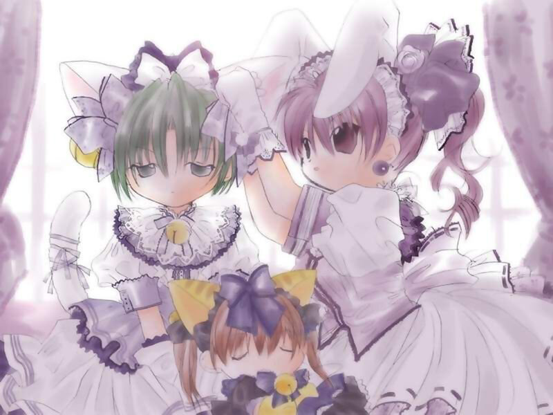 Three Anime Girls in Dresses — Purple, Calm