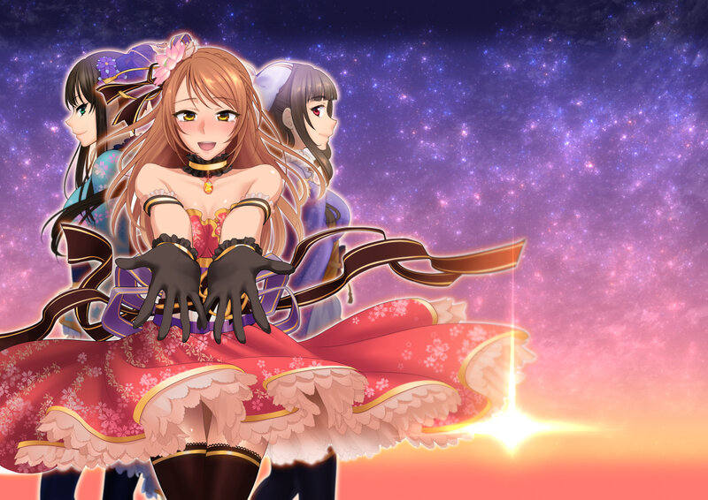Three Anime Girls in Dresses — Purple, Dramatic