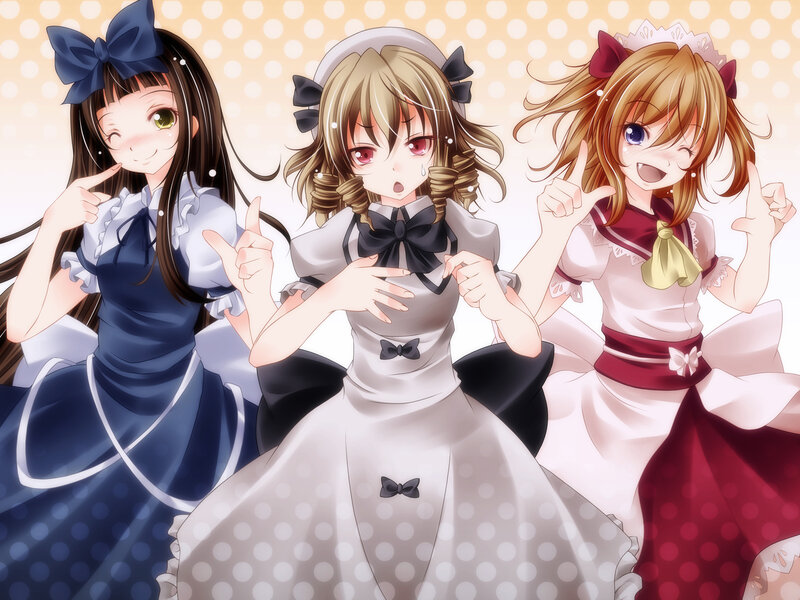 Three Anime Girls in Dresses — White