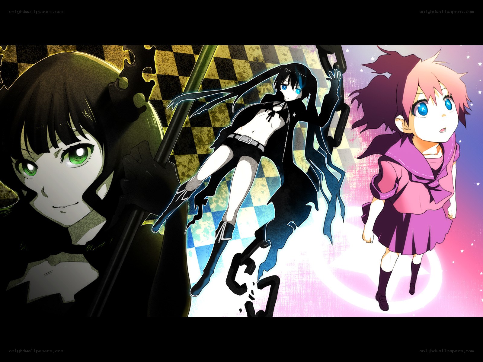 Three anime girls in dynamic poses